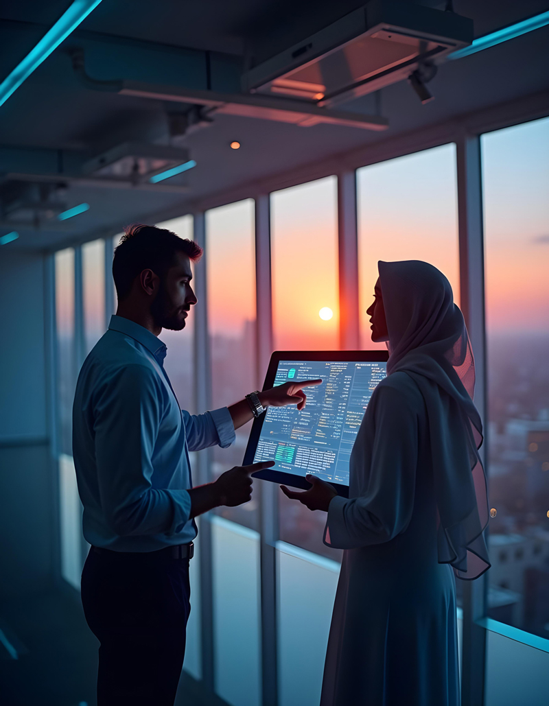 man-woman-are-standing-front-window-with-sun-setting-them